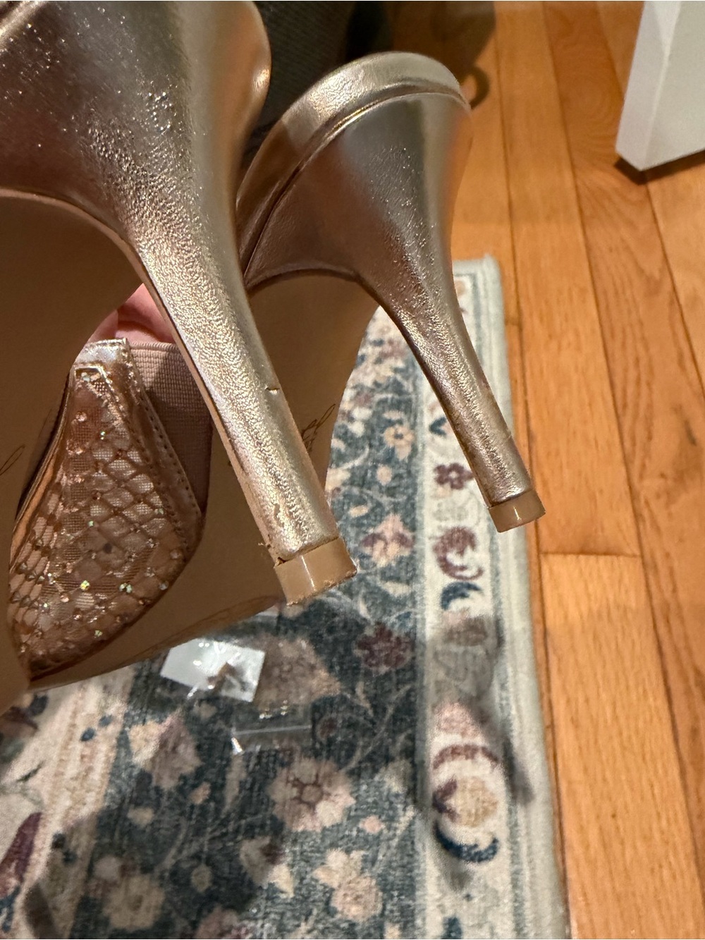Jewel by Badgley Mischka Rose Gold Mesh Crystal Peep-Toe Mule Heels size 6.5 - Picture 5 of 6